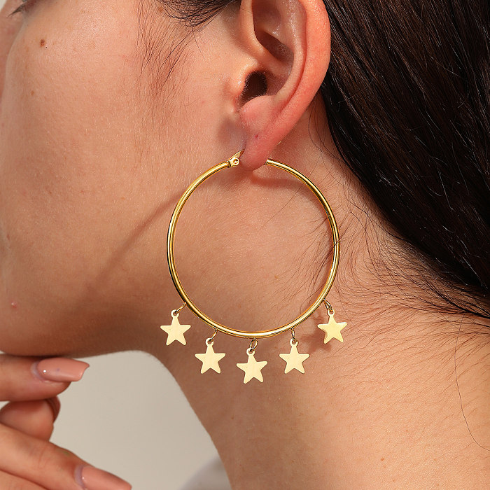 1 paire de boucles d'oreilles pendantes en acier inoxydable, étoile à la mode, main de Fatima