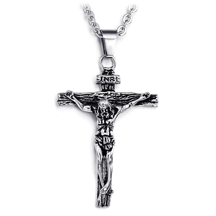 Hip-Hop Cross Stainless Steel  Stainless Steel Plating Pendant Necklace 1 Piece