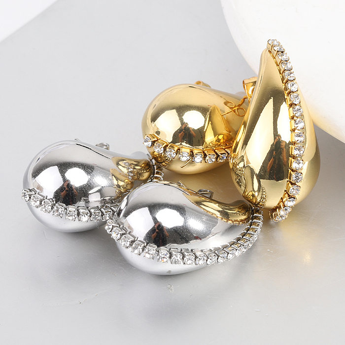 1 Pair Simple Style Water Droplets Plating Inlay Stainless Steel Zircon 18K Gold Plated Ear Studs