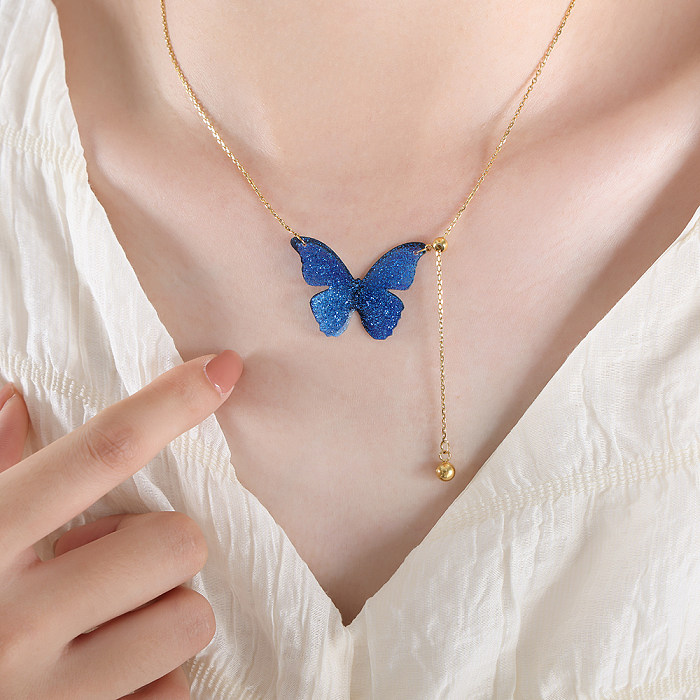 Süße künstlerische Schmetterlings-Anhänger-Halskette aus Edelstahl mit Kupferperlenbeschichtung und 18-Karat-Vergoldung