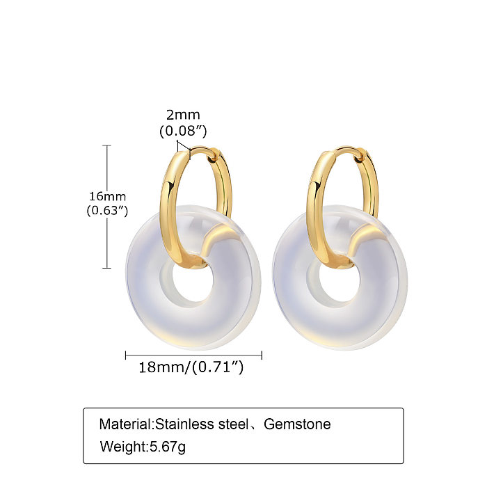 Boucles d'oreilles rondes à la mode en acier inoxydable, pierres précieuses, boucles d'oreilles en acier inoxydable
