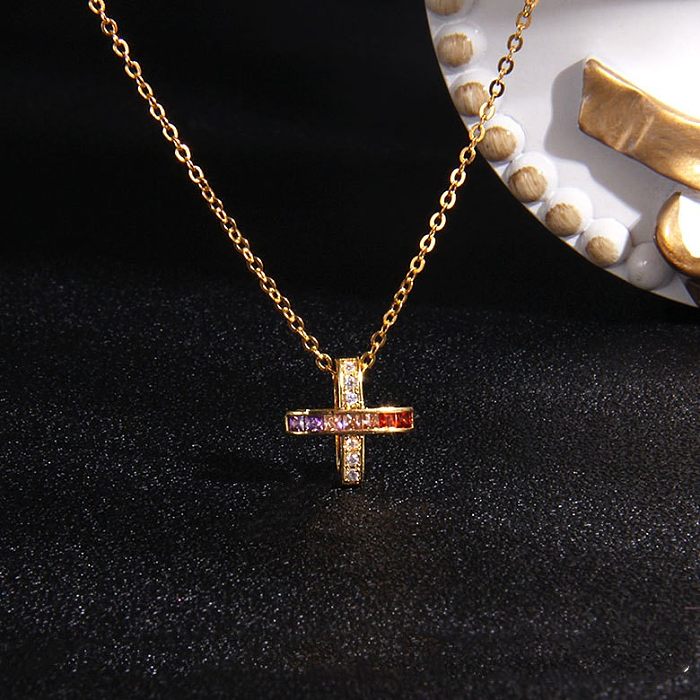 Simple Style Round Stainless Steel Inlay Zircon Pendant Necklace