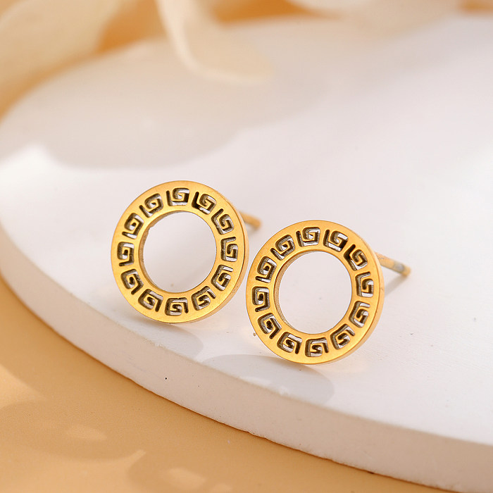 1 Pair Elegant Classical Letter Asymmetrical Plating Hollow Out Stainless Steel 18K Gold Plated Ear Studs