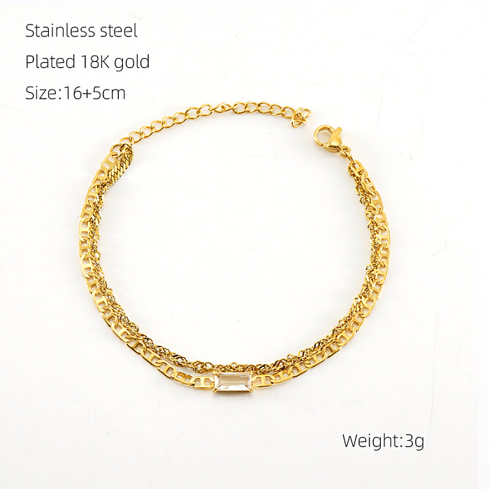 Pulseiras banhadas a ouro 18K de zircônia com revestimento em camadas de aço inoxidável casual estilo moderno