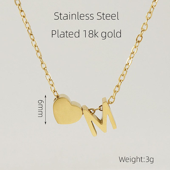 Casual French Style Letter Heart Shape Stainless Steel  Plating 18K Gold Plated Pendant Necklace
