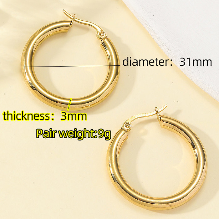 1 Pair Elegant Simple Style Round Polishing Plating Stainless Steel 18K Gold Plated Hoop Earrings