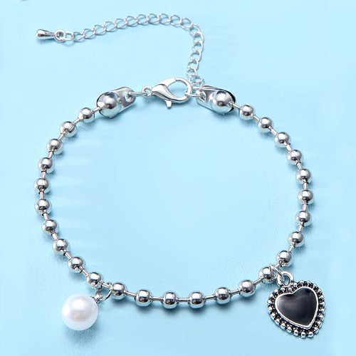Mode Herz Titan Stahl Armbänder Epoxy Künstliche Perle Edelstahl Armbänder