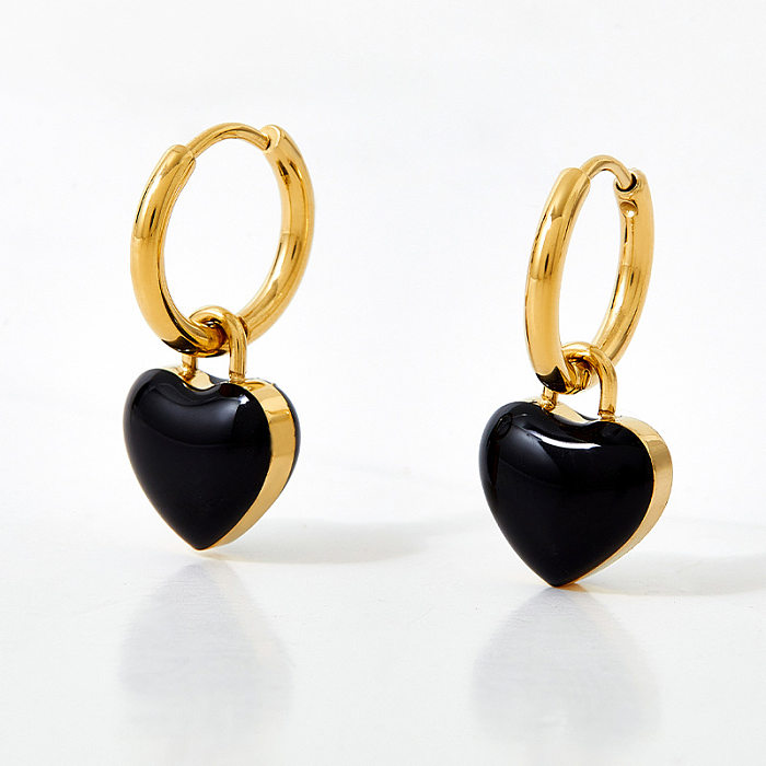 1 Pair Retro Heart Shape Enamel Plating Stainless Steel  Drop Earrings