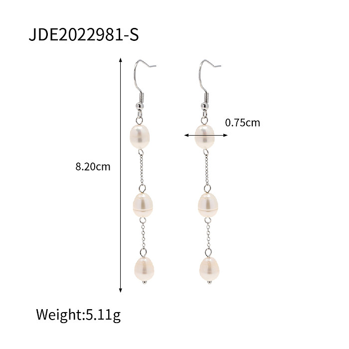 1 Pair INS Style Tassel Stainless Steel  Inlay Pearl Drop Earrings