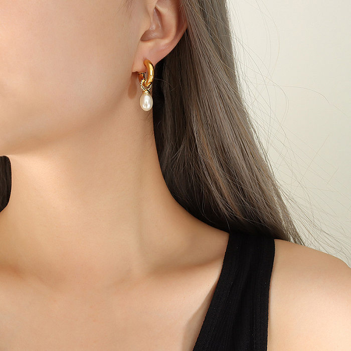 Boucles d'oreilles géométriques en acier inoxydable, Style Vintage, perles artificielles, Zircon, 1 paire