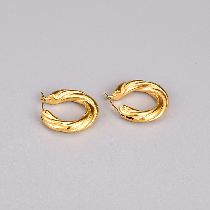 Fashion Round Stainless Steel Gold Plated Hoop Earrings 1 Pair