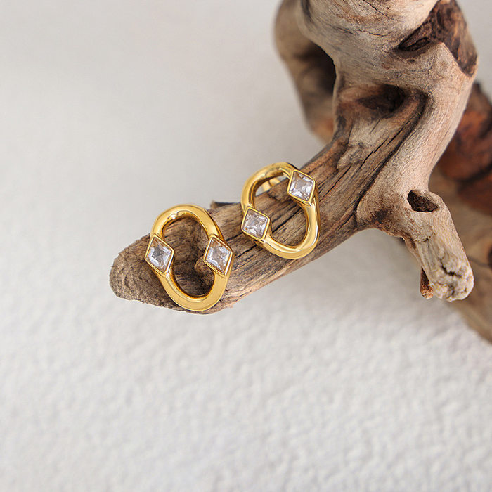 1 par de brincos de orelha de zircônia de aço inoxidável com incrustação de losango estilo simples