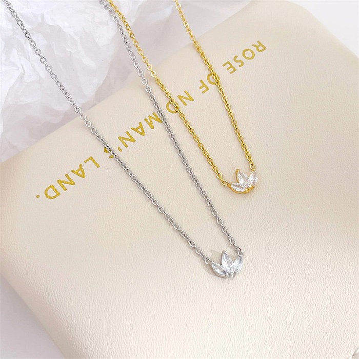Simple Style Flower Stainless Steel  White Gold Plated Gold Plated Zircon Pendant Necklace In Bulk