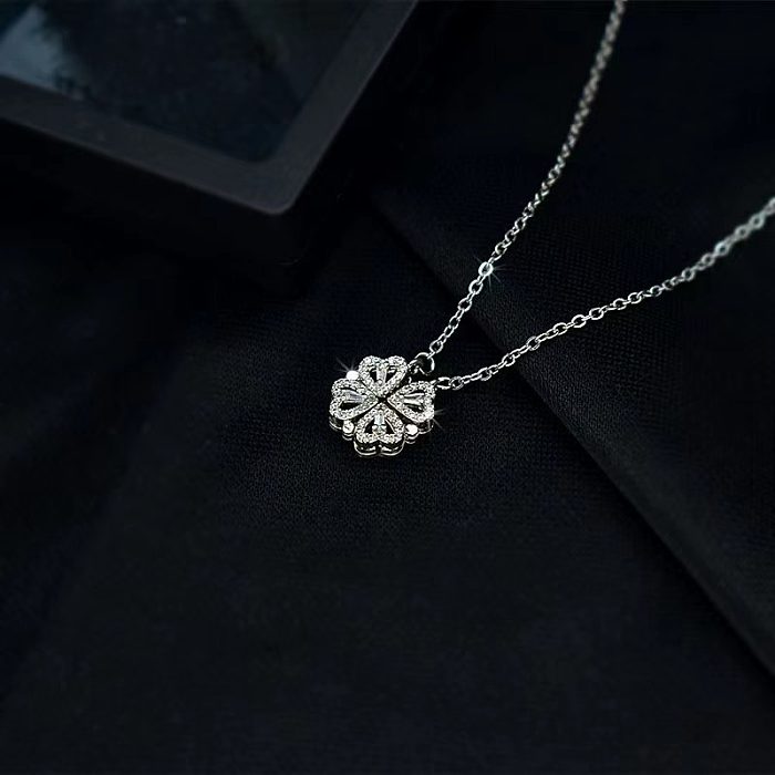 Sweet Heart Shape Stainless Steel Inlay Zircon Pendant Necklace