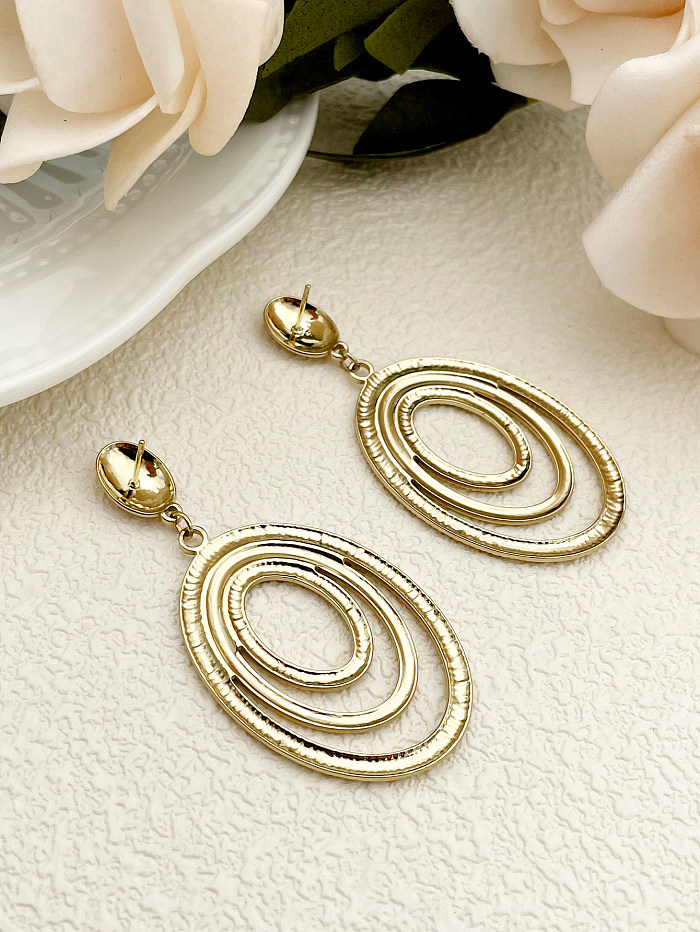 1 Pair Modern Style Stripe Oval Stainless Steel  Metal Layered Plating Gold Plated Drop Earrings