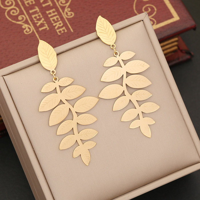 1 Pair Elegant Basic Leaf Heart Shape Plating Stainless Steel  Drop Earrings