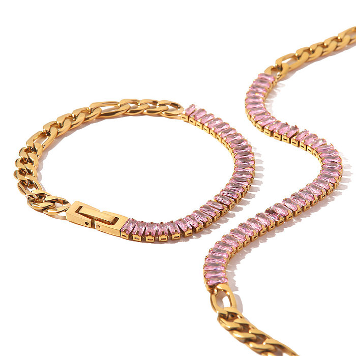 Glam Geometric Stainless Steel  Stainless Steel Gold Plated Zircon Necklace