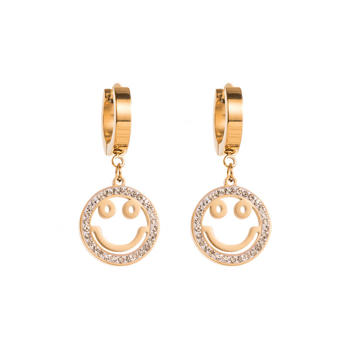 Fashion Eye Smiley Face Stainless Steel  Stainless Steel Plating Hollow Out Inlay Rhinestones Drop Earrings 1 Pair