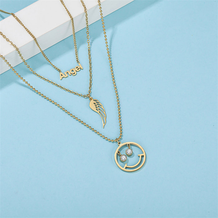 Classic Style Letter Stainless Steel  Stainless Steel Plating Inlay Zircon Gold Plated Three Layer Necklace