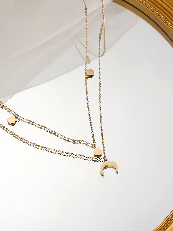Mehrschichtige Halsketten im schlichten Mond-Stil aus Edelstahl mit 14-Karat-Vergoldung im Großhandel