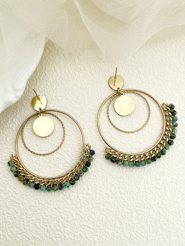 1 Pair Classic Style Circle Devil'S Eye Stainless Steel  Inlay Natural Stone Rhinestones 14K Gold Plated Drop Earrings