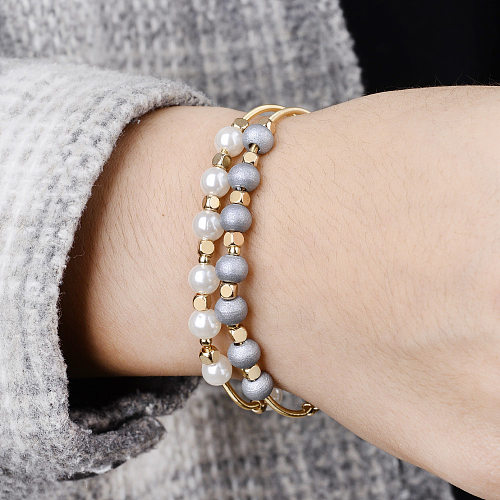 Bracelet en acier perlé géométrique à la mode, 1 pièce