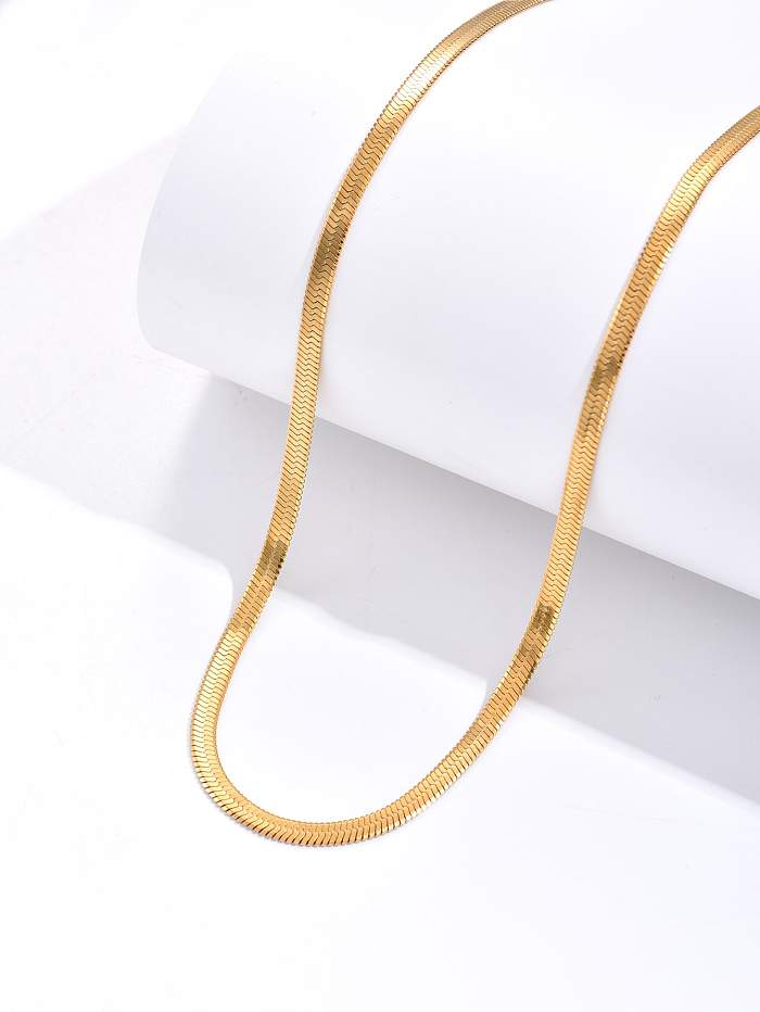 Simple Fashion Stainless Steel  Electroplated 18K Gold Flat Snake Bone Necklace