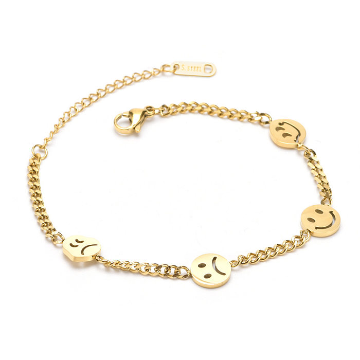 Bracelets plaqués or en acier titane avec visage souriant mignon