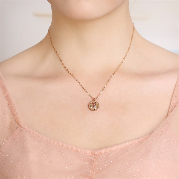 Casual Simple Style Classic Style Letter Stainless Steel  Stainless Steel Plating Hollow Out Inlay Artificial Diamond Rose Gold Plated Pendant Necklace