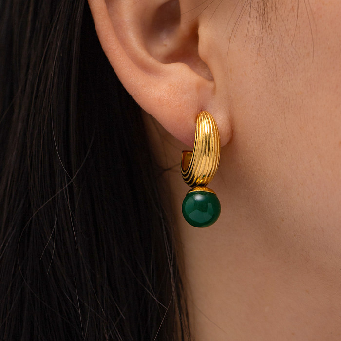Clous d'oreilles en perles plaquées en acier inoxydable, Style Simple, en forme de C, 1 paire