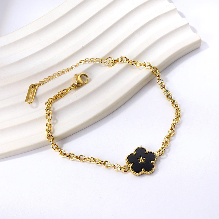 Sweet Flower Stainless Steel Plating Inlay Shell Bracelets