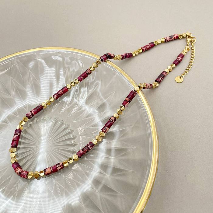Handgewebte Halskette mit einfachem Design aus europäischem und amerikanischem Naturstein, tägliches Pendeln, modische All-Match-Halskette aus 14-karätigem Edelstahl