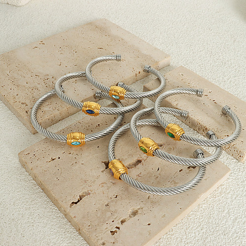 Bracelet plaqué or 18 carats avec incrustation de placage en acier titane rond décontracté