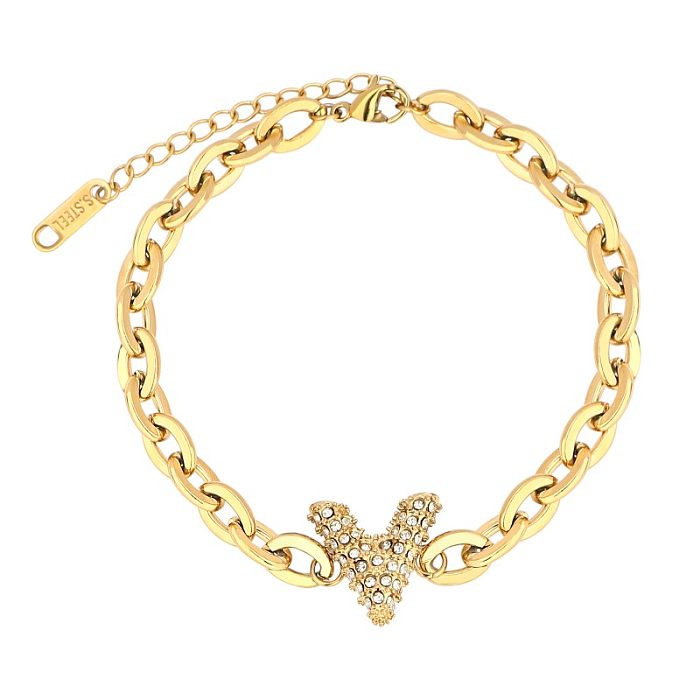 Bracelets en Zircon plaqué or, lettre pentagramme de Style moderne et Simple, en acier inoxydable, en vrac