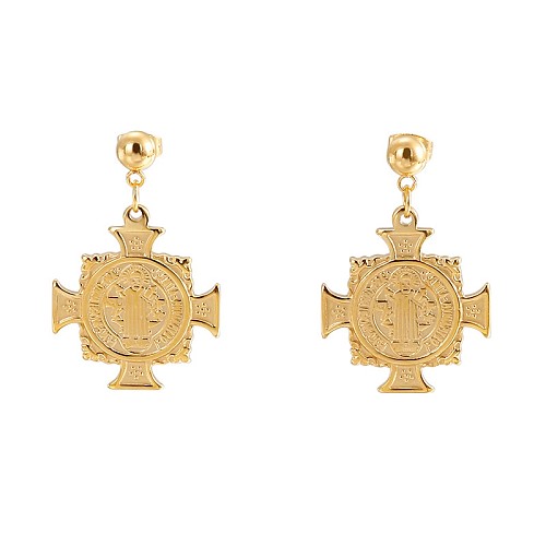 New Fashion Stainless Steel  Earrings European And American Religious Gold Jesus Cross Earrings Wholesale