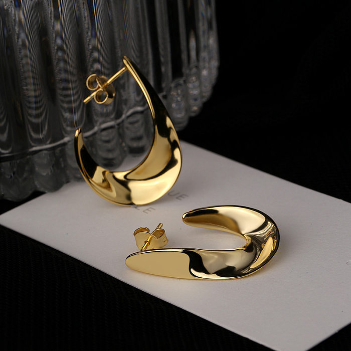 1 paire de boucles d'oreilles décontractées et élégantes, Style moderne, plaqué couleur unie, en acier inoxydable, plaqué or 14 carats