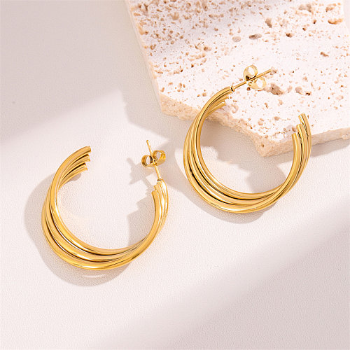 Boucles d'oreilles pendantes en acier inoxydable à trois anneaux superposés de style coréen