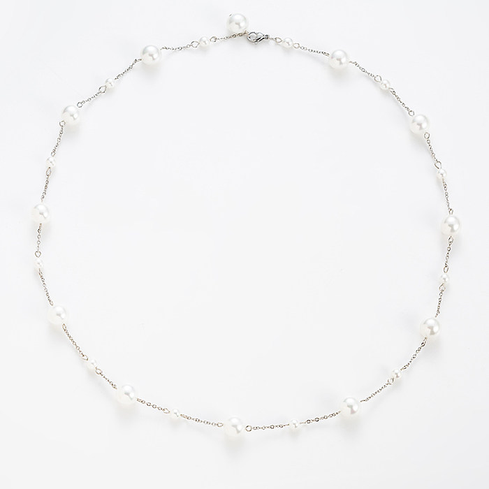 Einfache Halskette mit geometrischer Kunstperle und Edelstahlbeschichtung, 1 Stück