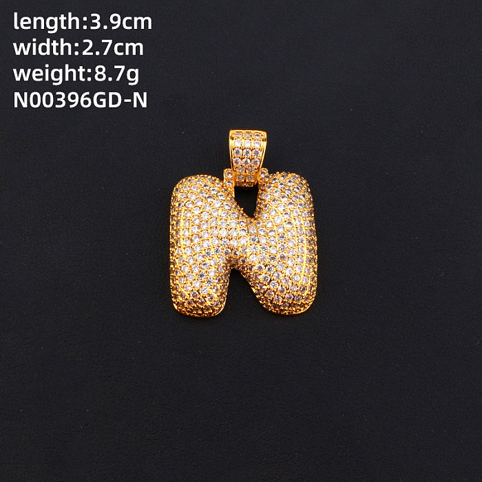 Hip-Hop Cool Style Letter Square Stainless Steel  Copper Inlay Zircon Charms Necklace