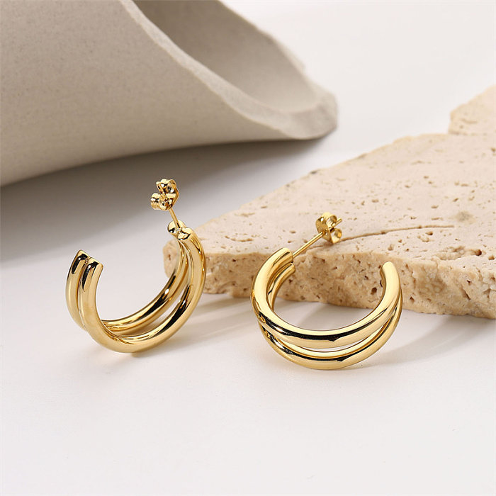 1 Pair Retro Simple Style C Shape Round Plating Stainless Steel  18K Gold Plated Ear Studs