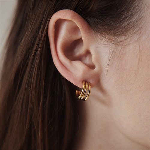 Nouveau Petites boucles d'oreilles simples en acier inoxydable argenté doré