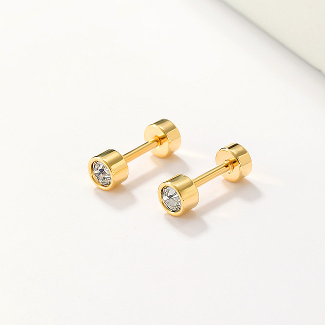 1 Pair Casual Simple Style Round Plating Inlay Stainless Steel  Zircon 18K Gold Plated Ear Studs