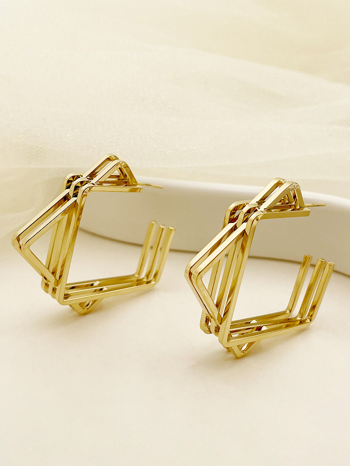 1 par de brincos de orelha banhados a ouro de aço inoxidável com revestimento quadrado artístico
