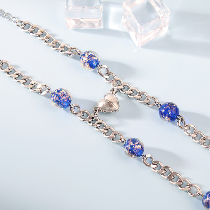Einfaches leuchtendes Perlen-Edelstahl-Ketten-Herz-Magnet-Paar-Armband