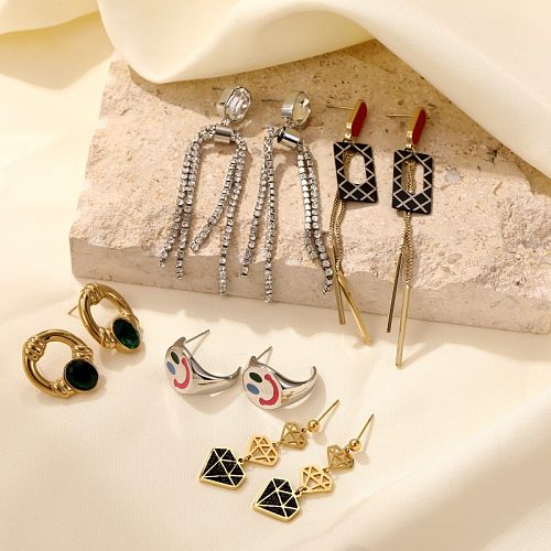 1 Pair Elegant Business Round Square Smiley Face Plating Inlay Stainless Steel  Zircon Gold Plated Silver Plated Earrings