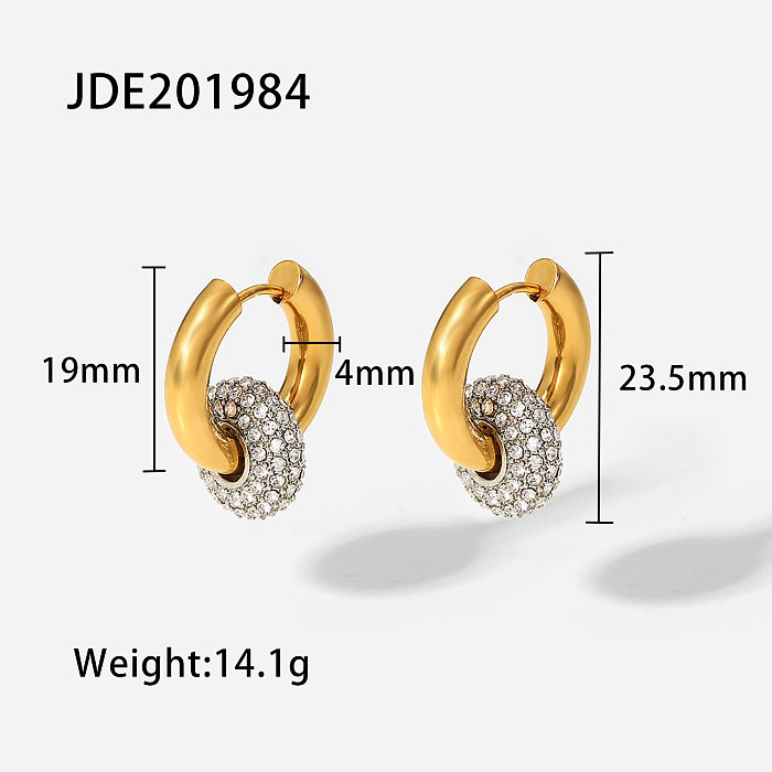 Circle Zircon Decor Electroplated Stainless Steel  circle Earrings
