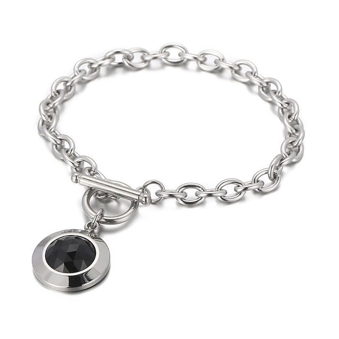 Fashion Round Titanium Steel Plating Inlay Glass Bracelets 1 Piece