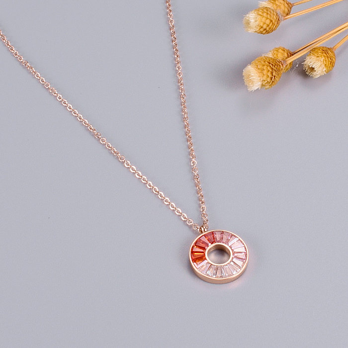 Simple Style Round Stainless Steel Plating Inlay Artificial Gemstones 18K Gold Plated Pendant Necklace
