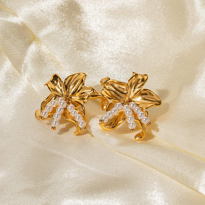 1 Pair IG Style Starfish Plating Stainless Steel  Beads 18K Gold Plated Earrings