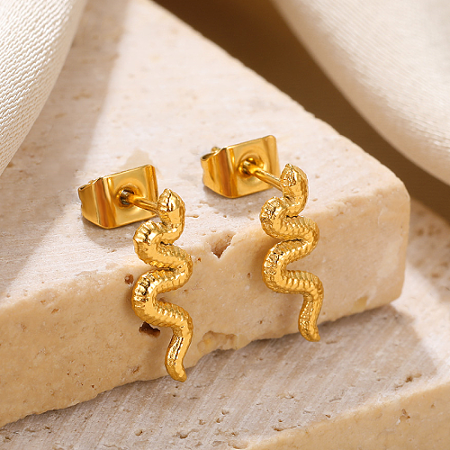 1 Pair Vintage Style Snake Plating Stainless Steel  18K Gold Plated Drop Earrings